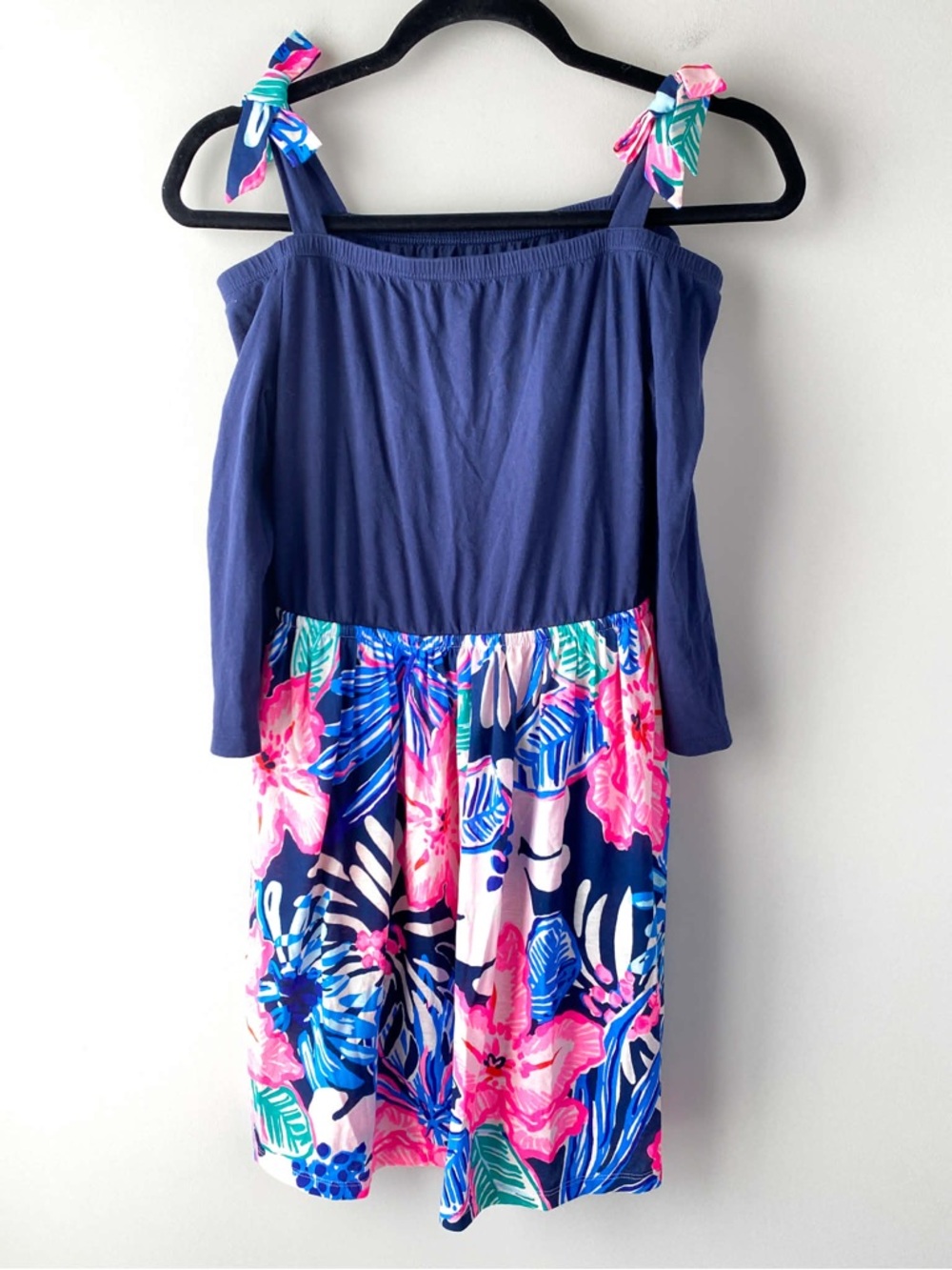 Lilly Pulitzer Girls Turtley Awesome Print Off Shoulder Dress XL Navy Pink
